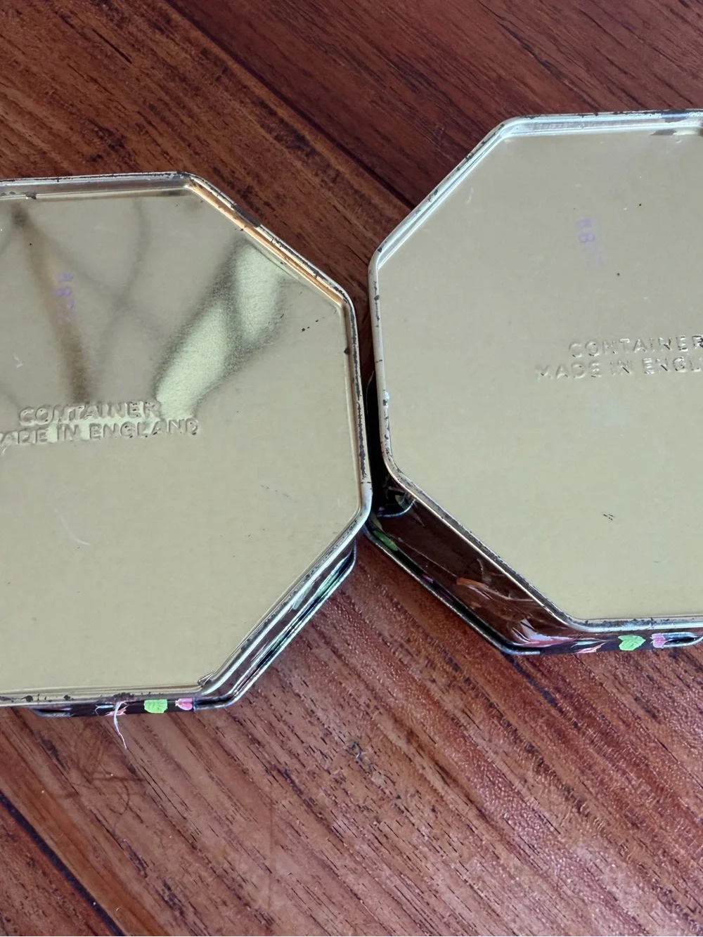 Vintage Octagonal Black Bird Trinket Box - Pair England Tea Tins